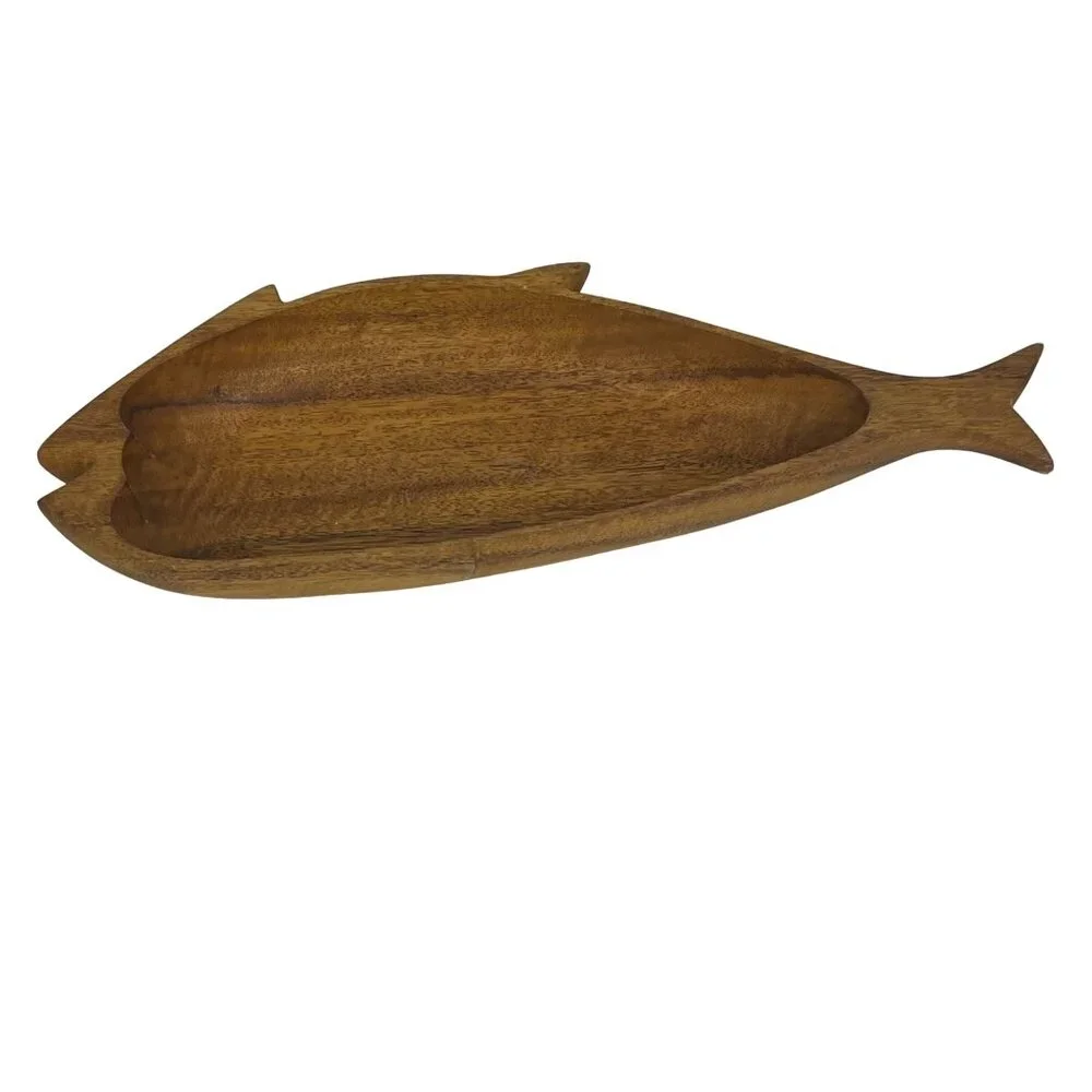 Handcrafted Wooden Fish-Shaped Serving Tray Decorative Platter